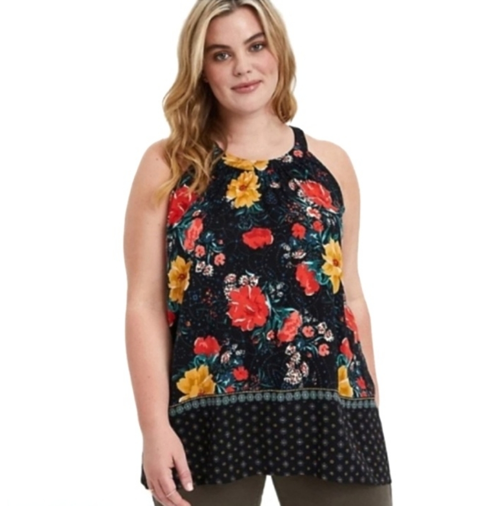 TORRID floral textured Godess tank top plus size 1X new Black Red Yellow